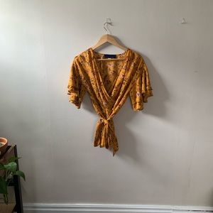 2010’s Francesca’s Yellow Floral Tie-Waist Blouse